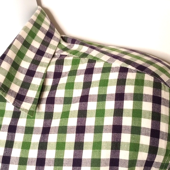 Theory White Green Navy Blue Checkered Plaid Long Sleeve Button Down Shirt XXL - Picture 5 of 12